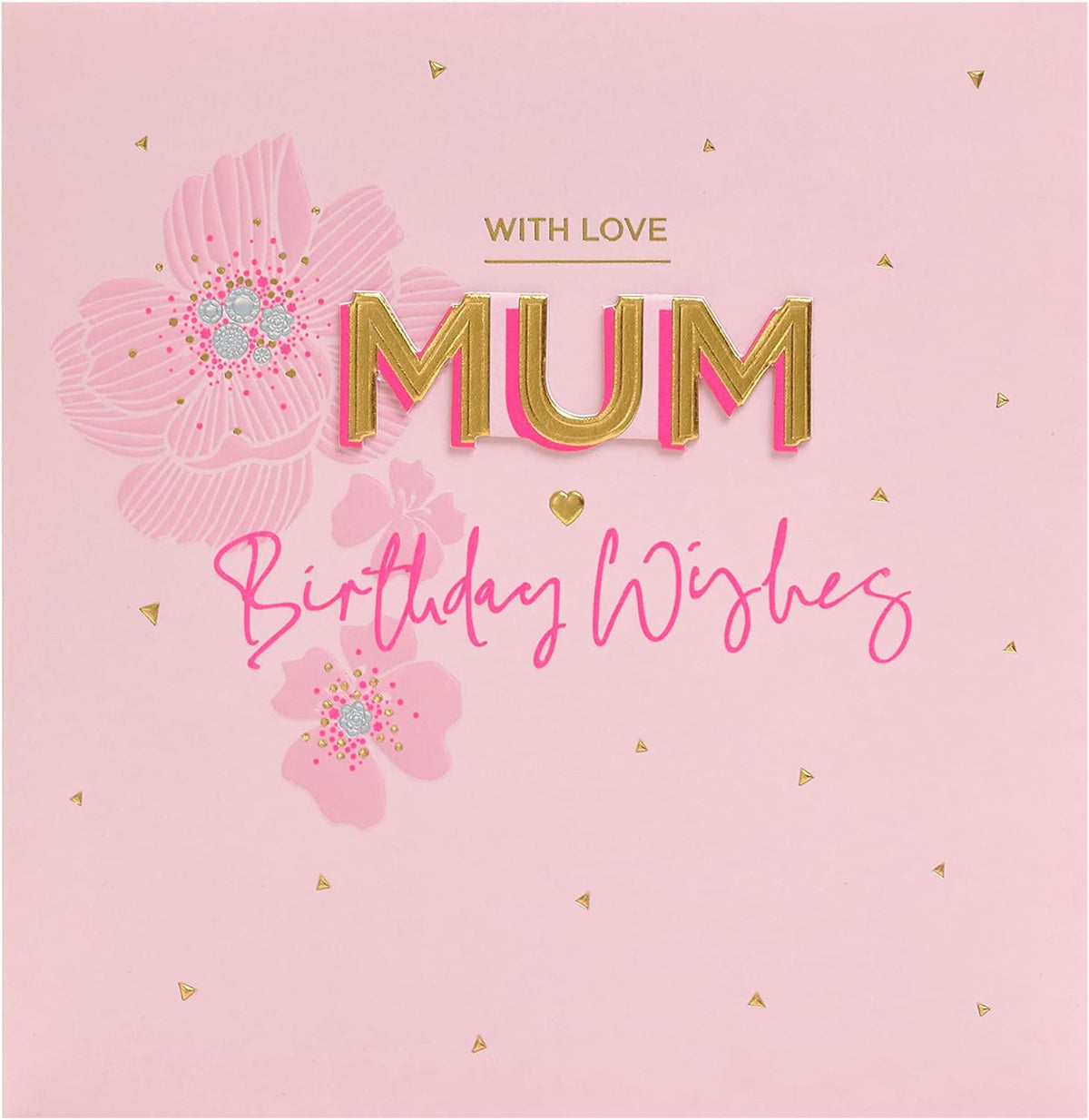 Pink flower design UK Greetings Mum birthday greeting card with envelope, featuring floral artwork and heartfelt message inside.