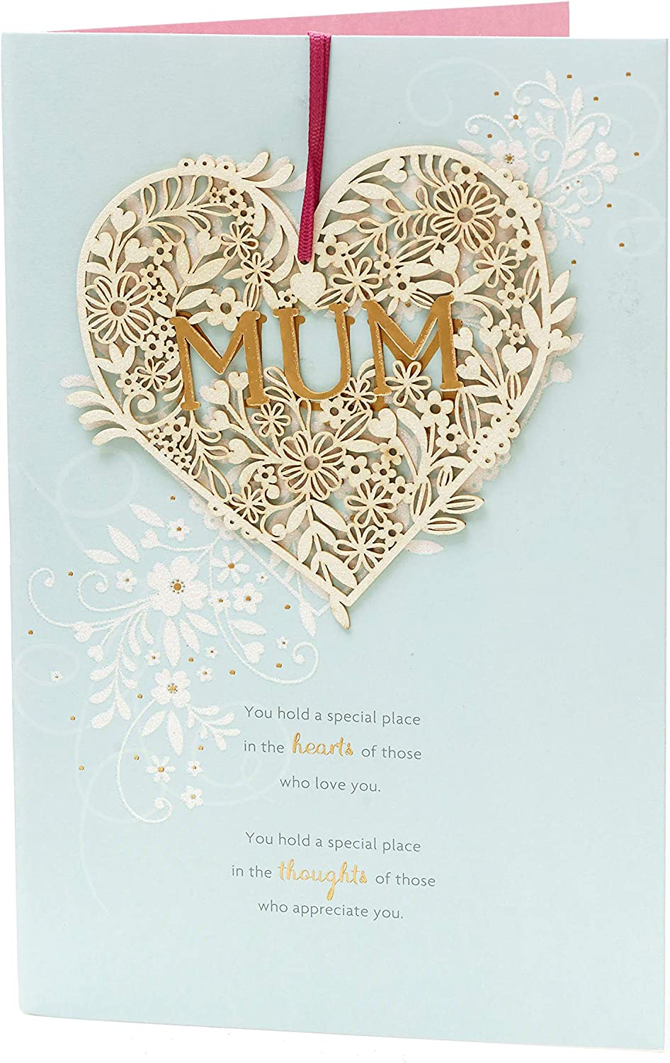 UK Greetings Mum luxury handmade birthday card with elegant design, featuring floral accents and heartfelt message inside.