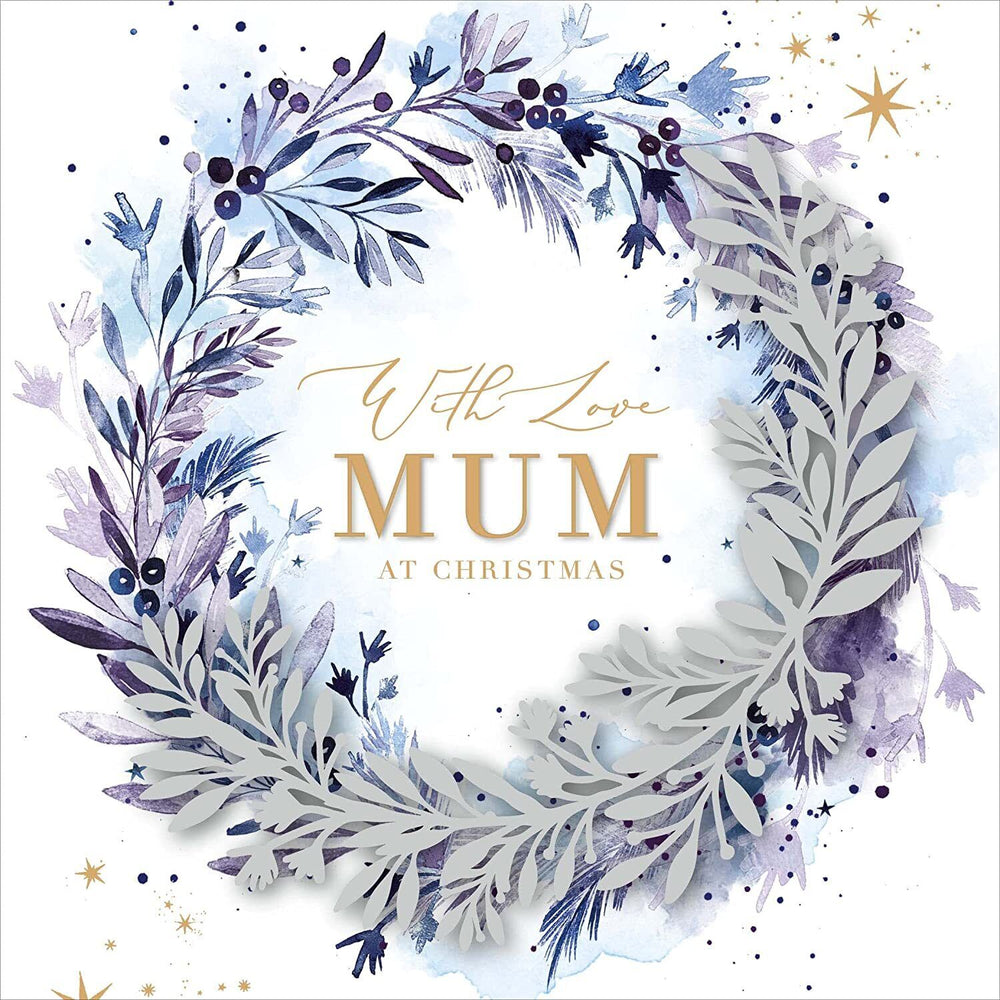 UK Greetings Mum Midnight Watercolour Wreath greeting card featuring a floral design for Mother's Day or special occasions.