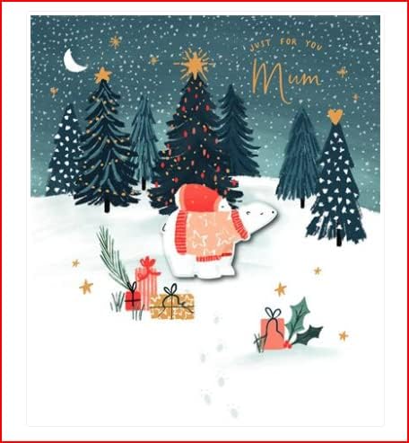 UK Greetings Mum Polar Bears Christmas Card featuring festive illustration of polar bears, perfect for holiday greetings.