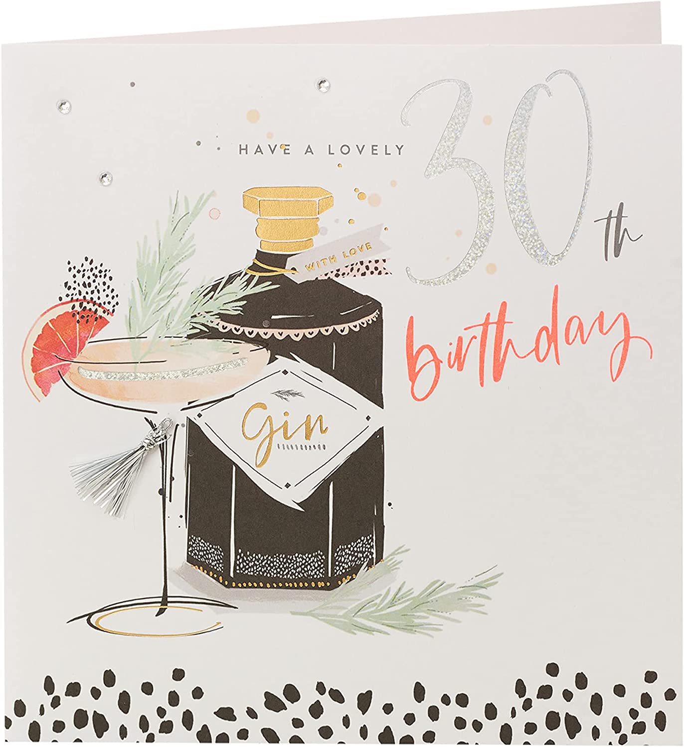 UK Greetings Neon Lustre 30th Birthday Gin greeting card with vibrant neon design and celebratory message.