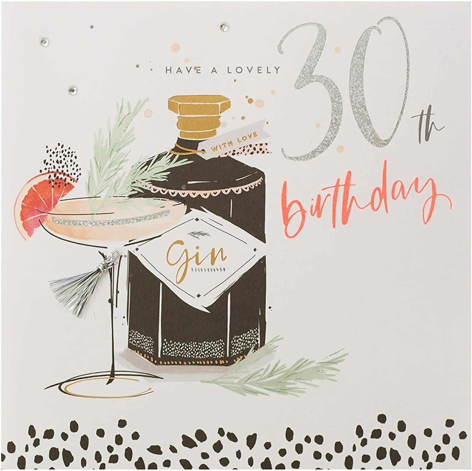 UK Greetings Neon Lustre 30th Birthday Gin Greetings Card featuring colorful neon design and celebratory message.