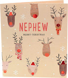 UK Greetings Nephew Christmas greeting card featuring festive design, part of a set of 50 cards for celebrating the holiday season.
