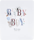 UK Greetings New Baby Boy greeting card featuring a cute letter design, perfect for celebrating a new arrival.