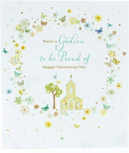 UK Greetings New Baby Boy Godson Christening Card featuring colorful design and heartfelt message for a special occasion
