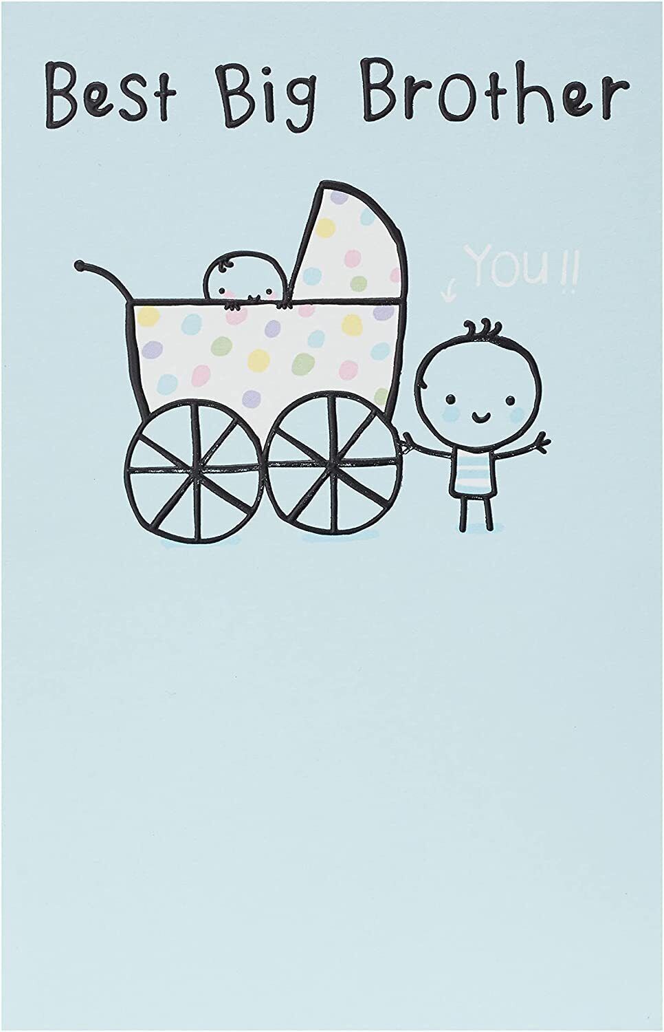 UK Greetings New Big Brother congratulations greeting card with colorful design and bold lettering for celebrating a new sibling.