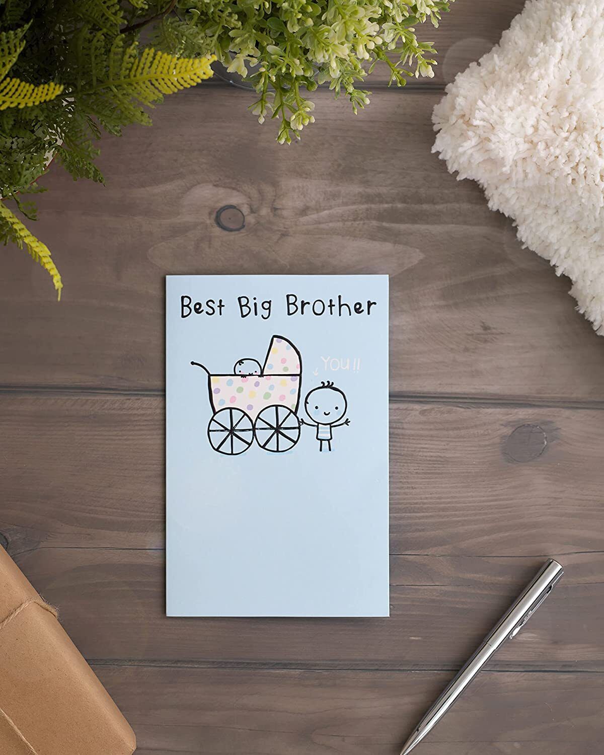 UK Greetings New Big Brother congratulations greeting card featuring vibrant design and heartfelt message for new sibling.