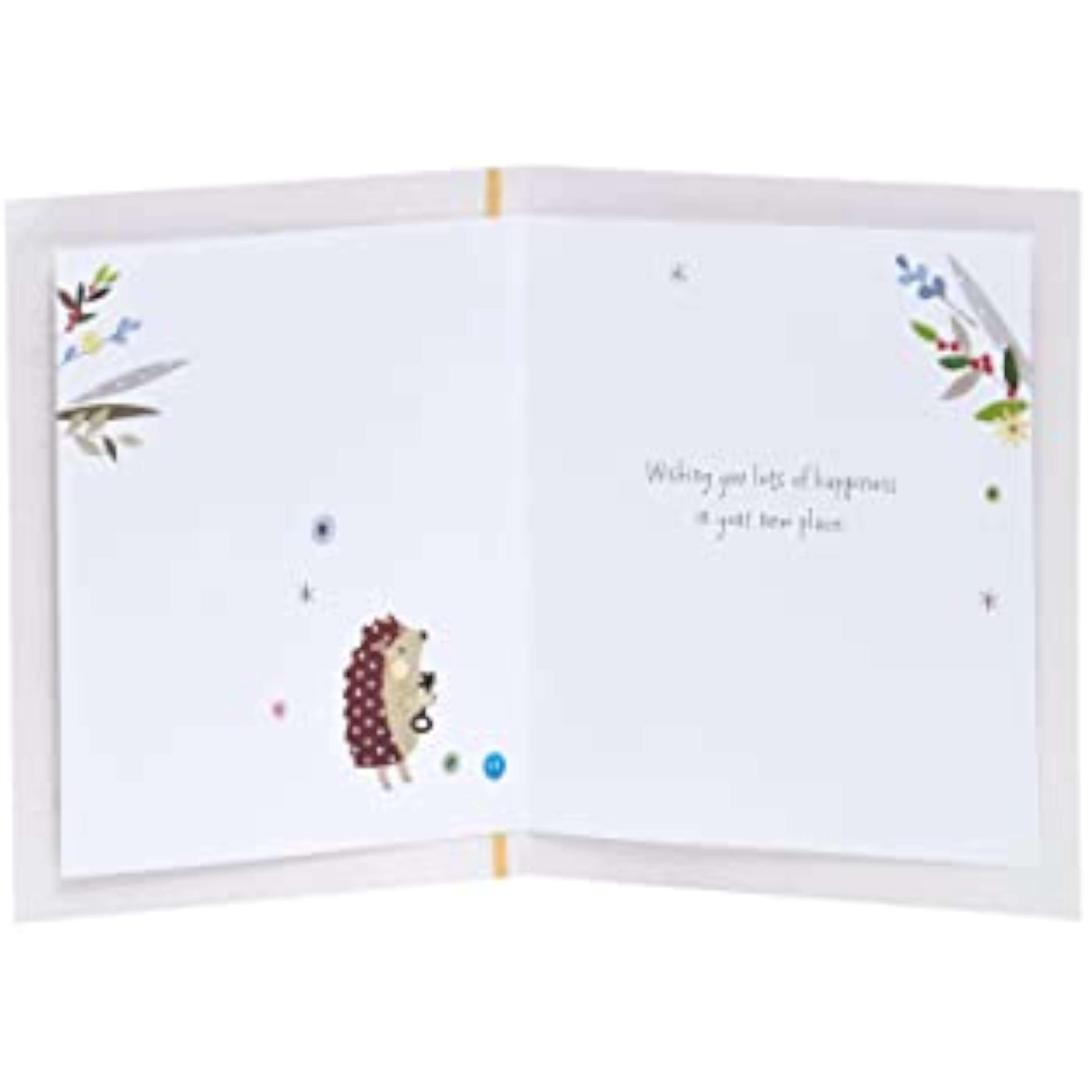 UK Greetings new home greeting card for him, her, or friends featuring a cute hedgehog design with envelope.
