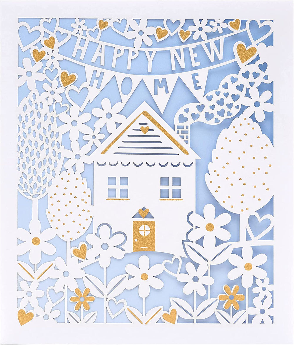 UK Greetings New Home luxury laser cut congratulations greeting card with intricate design, perfect for celebrating a new home.