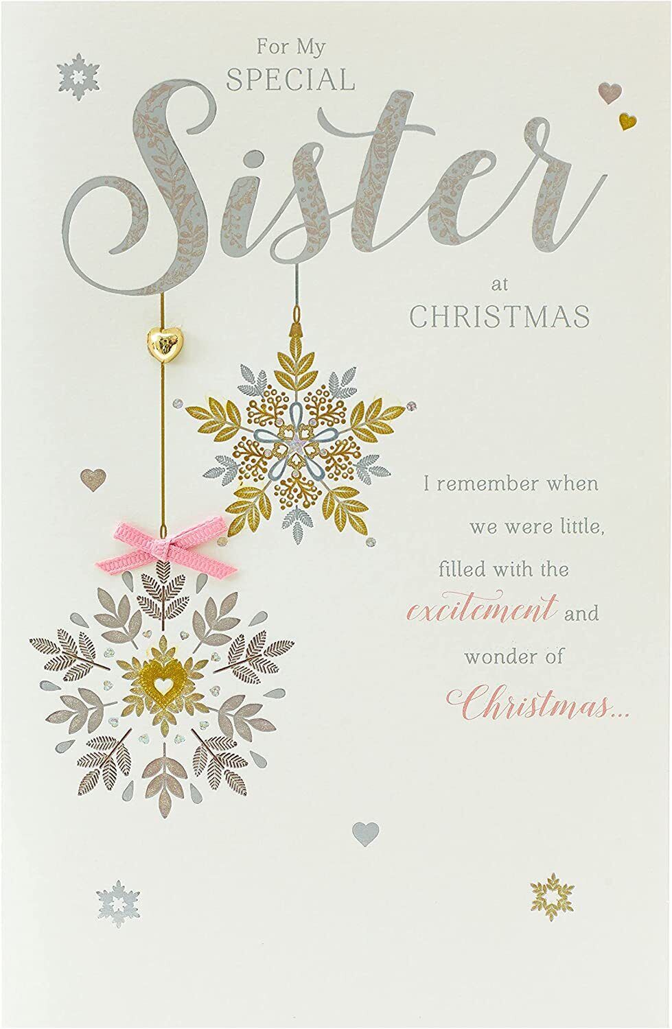 UK Greetings Off White Christmas Card for Sister, featuring festive holiday design and heartfelt message for special occasions.