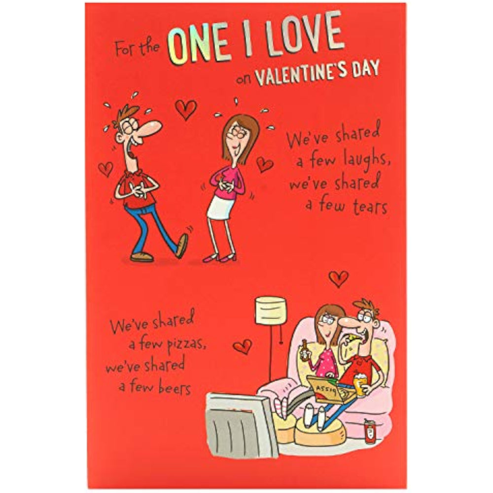 UK Greetings funny Valentine’s Day greeting card for him or her, featuring humorous design with envelope included.
