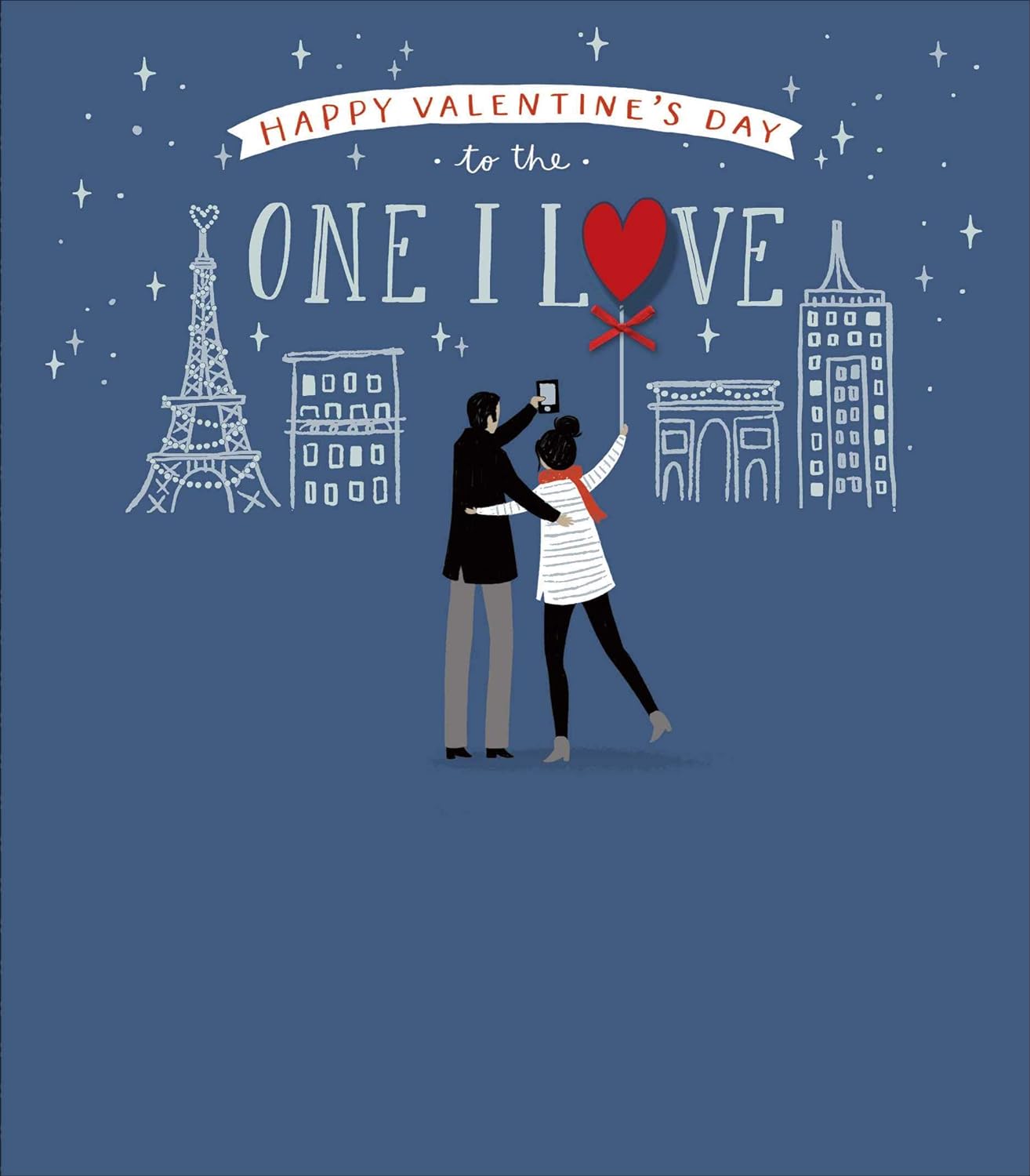 UK Greetings Paris Couple Valentine’s Day Card featuring romantic Paris scene and "I Love You" message in elegant design.