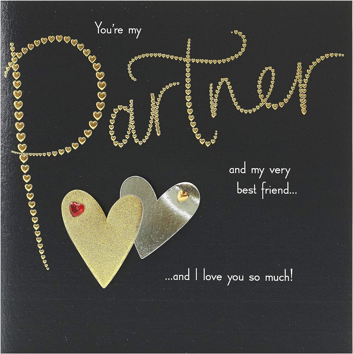UK Greetings partner Valentine's Day card for him or her with dark and gold design, includes envelope, greeting card for special occasions.