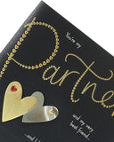 UK Greetings partner Valentine's Day card for him or her with dark and gold design, includes envelope, perfect for expressing love.