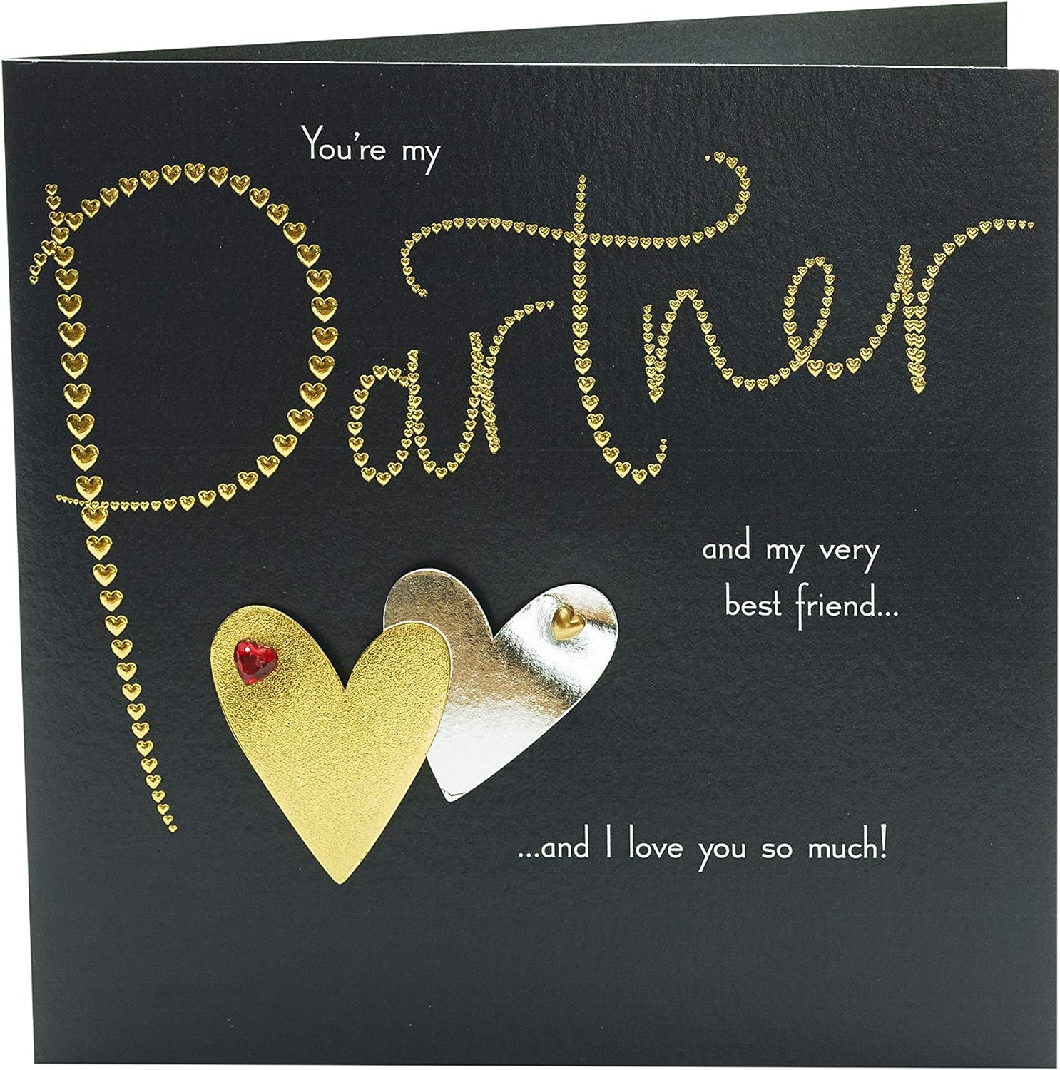 UK Greetings Valentine's Day card for him or her with dark and gold design, featuring an envelope, greeting card for partners.