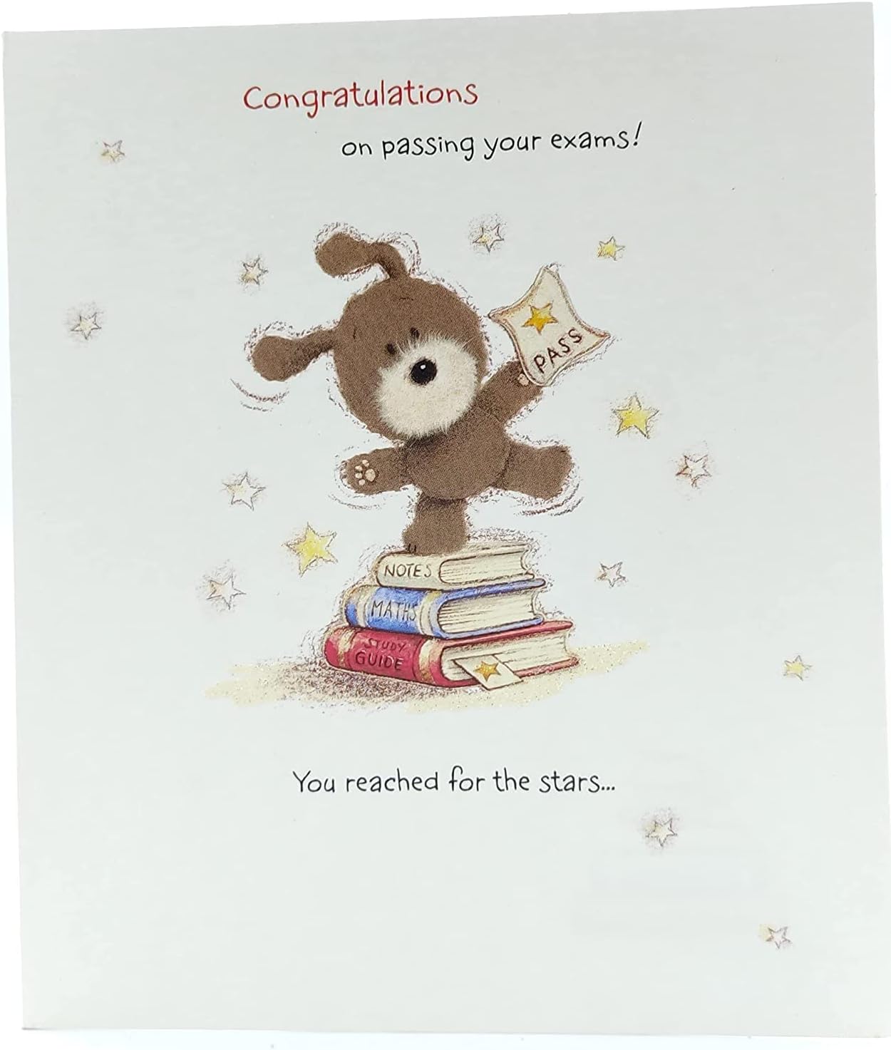 UK Greetings Passing Your Exams greeting card featuring colorful, celebratory designs for encouraging students.