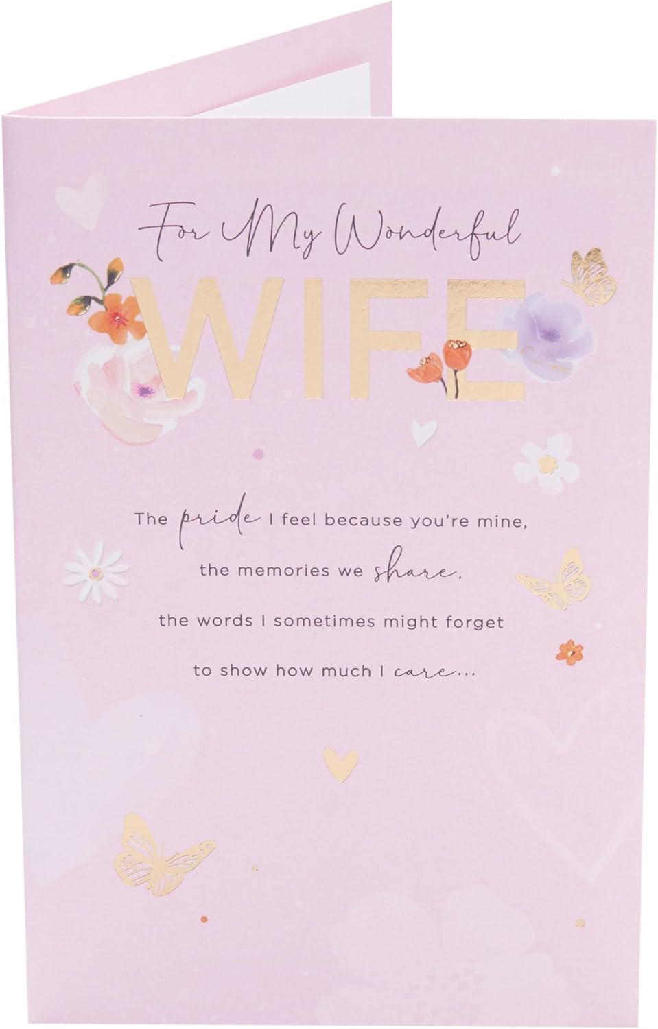 Pink and gold UK Greetings wife birthday card featuring elegant design, perfect for celebrating her special day.