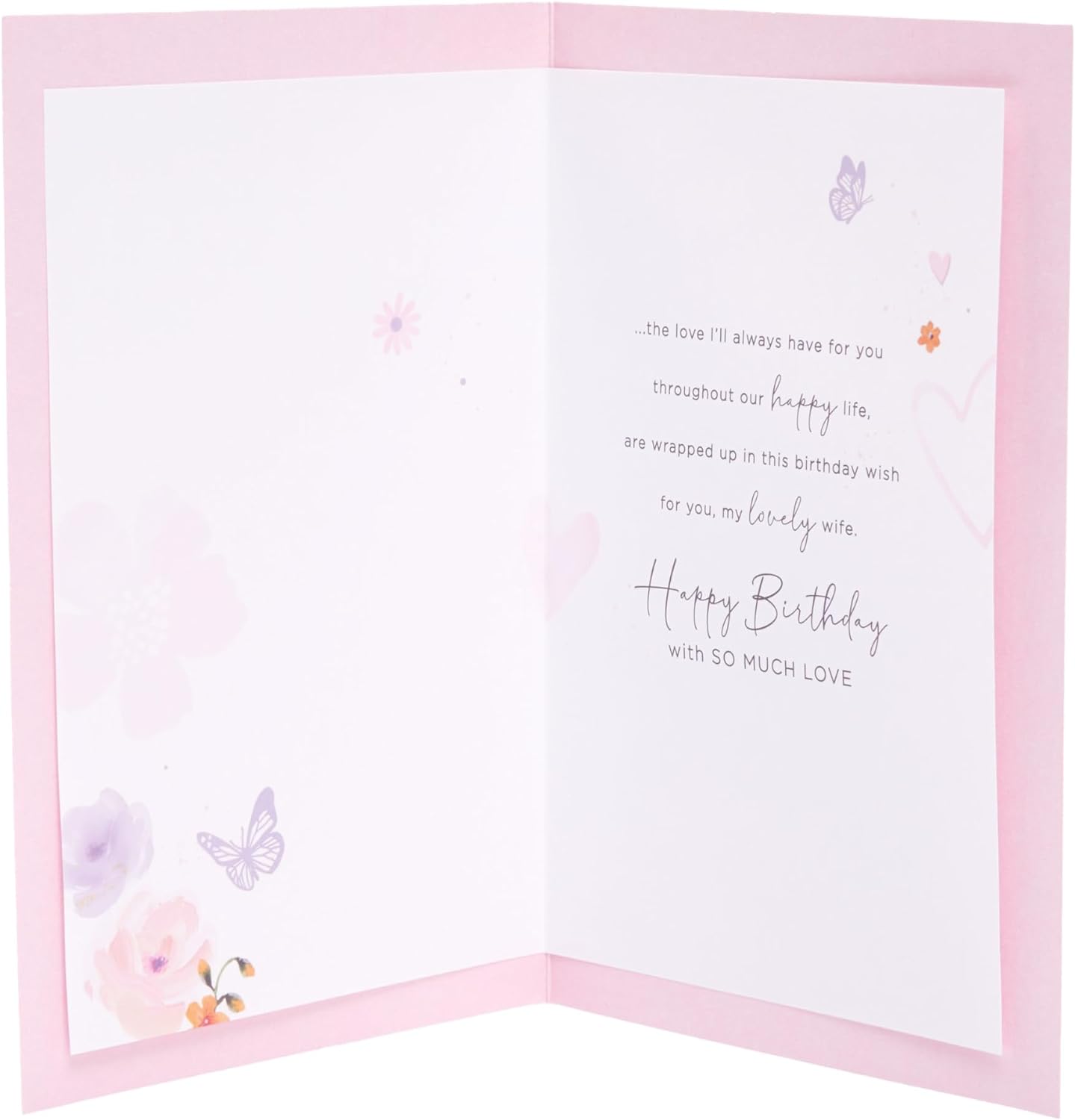 UK Greetings pink and gold wife birthday card featuring elegant floral design and heartfelt message, perfect for celebrating special occasions.