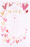 Pink and gold hearts anniversary greeting card by UK Greetings for wife, featuring romantic design and heartfelt message.