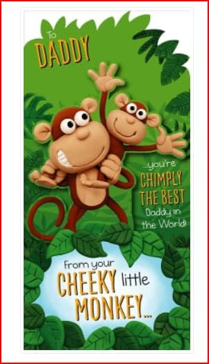 UK Greetings Pop Monkey Father's Day Card featuring a playful monkey design, perfect for celebrating dad on Father's Day.