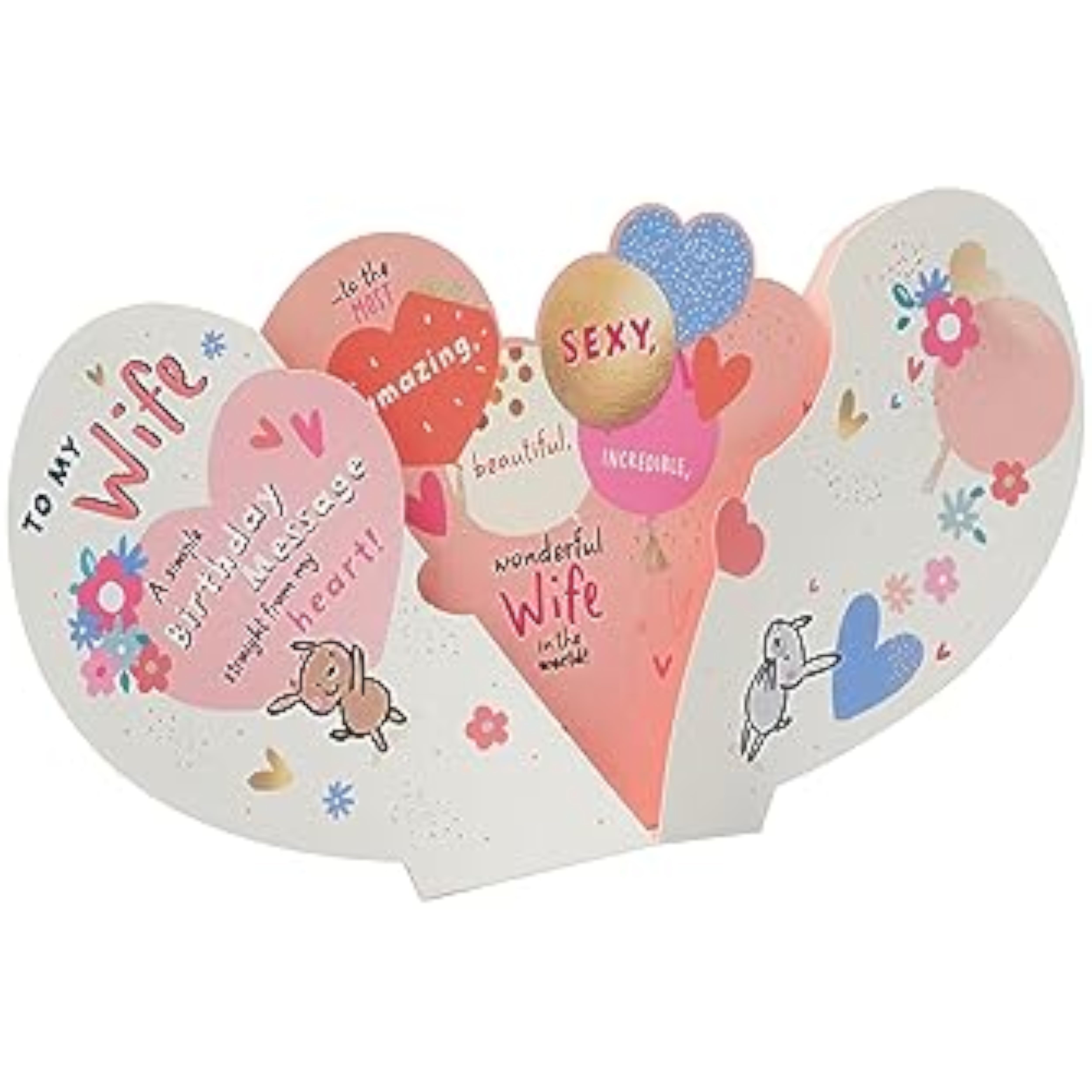 UK Greetings pop-up heart design wife birthday card featuring a colorful, folded greeting card with a romantic heart motif.