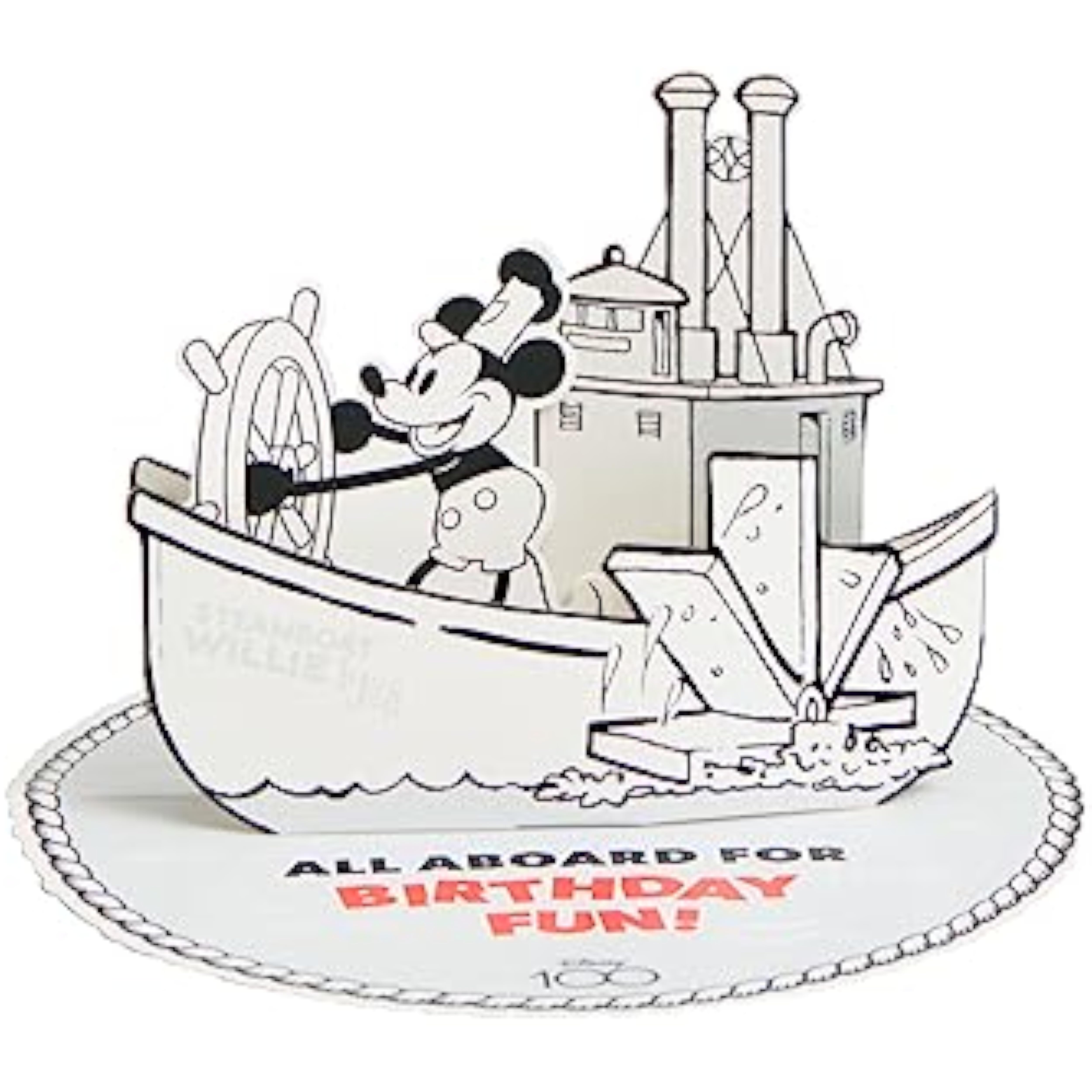 UK Greetings pop-up Mickey Mouse Steamboat Willie birthday card featuring classic Disney character design and vibrant colors.
