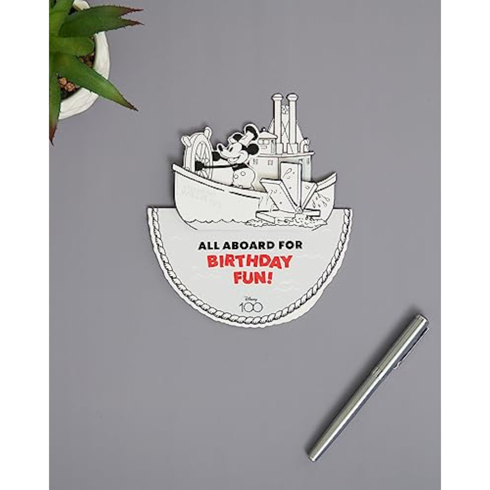 UK Greetings Pop Up Steamboat Willie Mickey Mouse birthday card featuring a colorful 3D Mickey Mouse design for celebrations