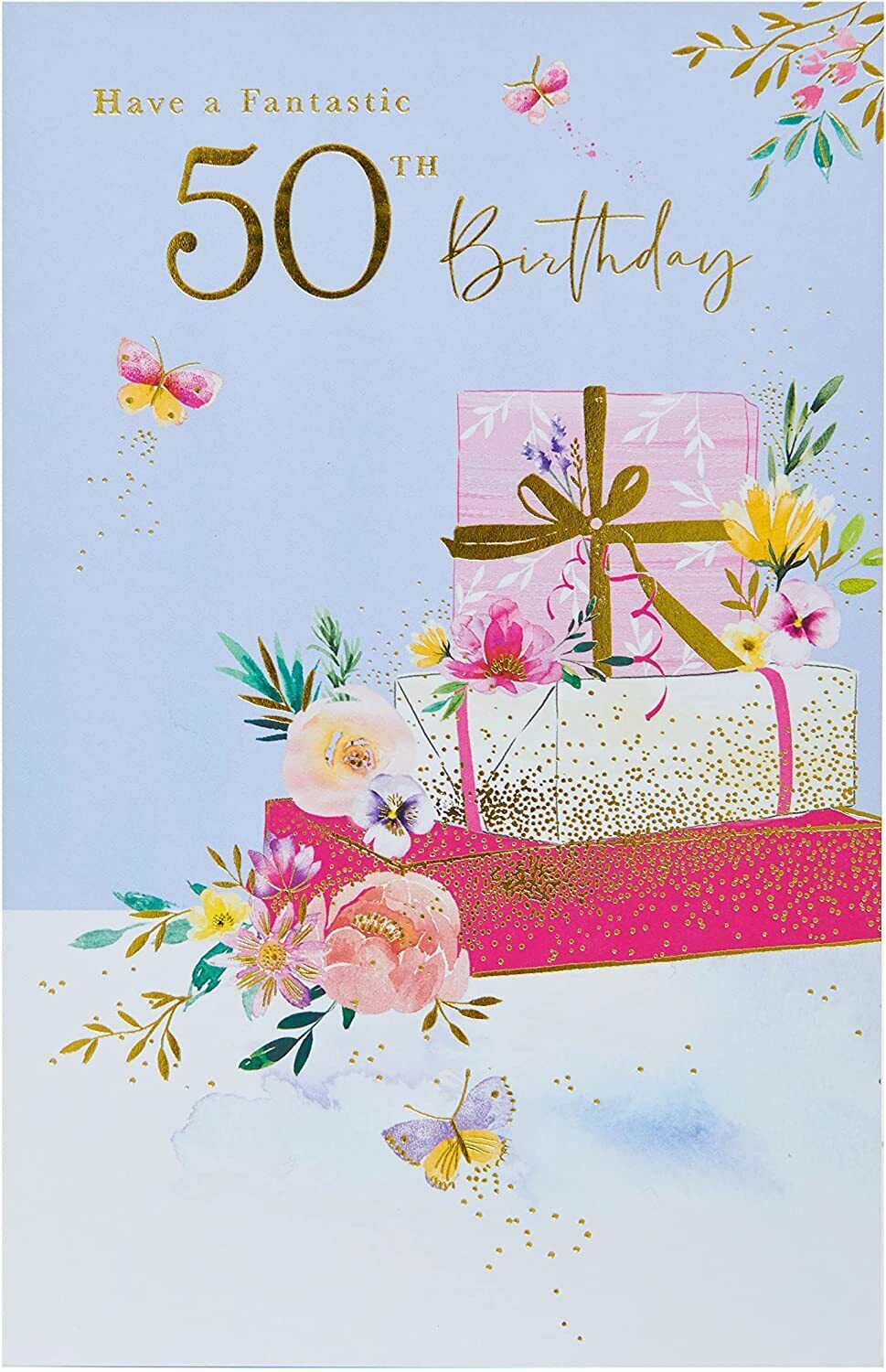 UK Greetings 50th birthday greeting card with festive themed design, perfect for celebrating a milestone birthday.