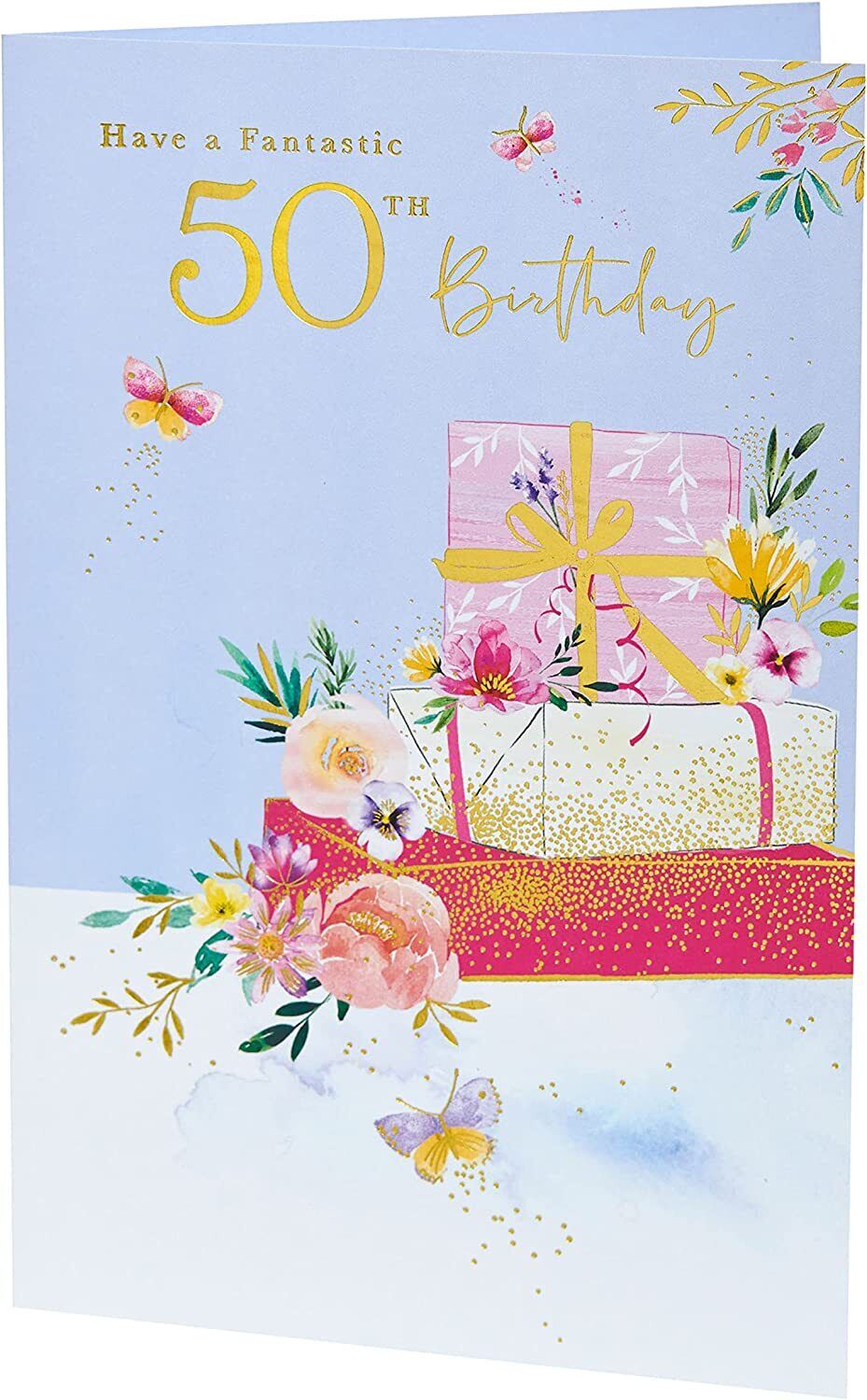 UK Greetings 50th birthday greeting card with colorful themed design, perfect for celebrating a special milestone.