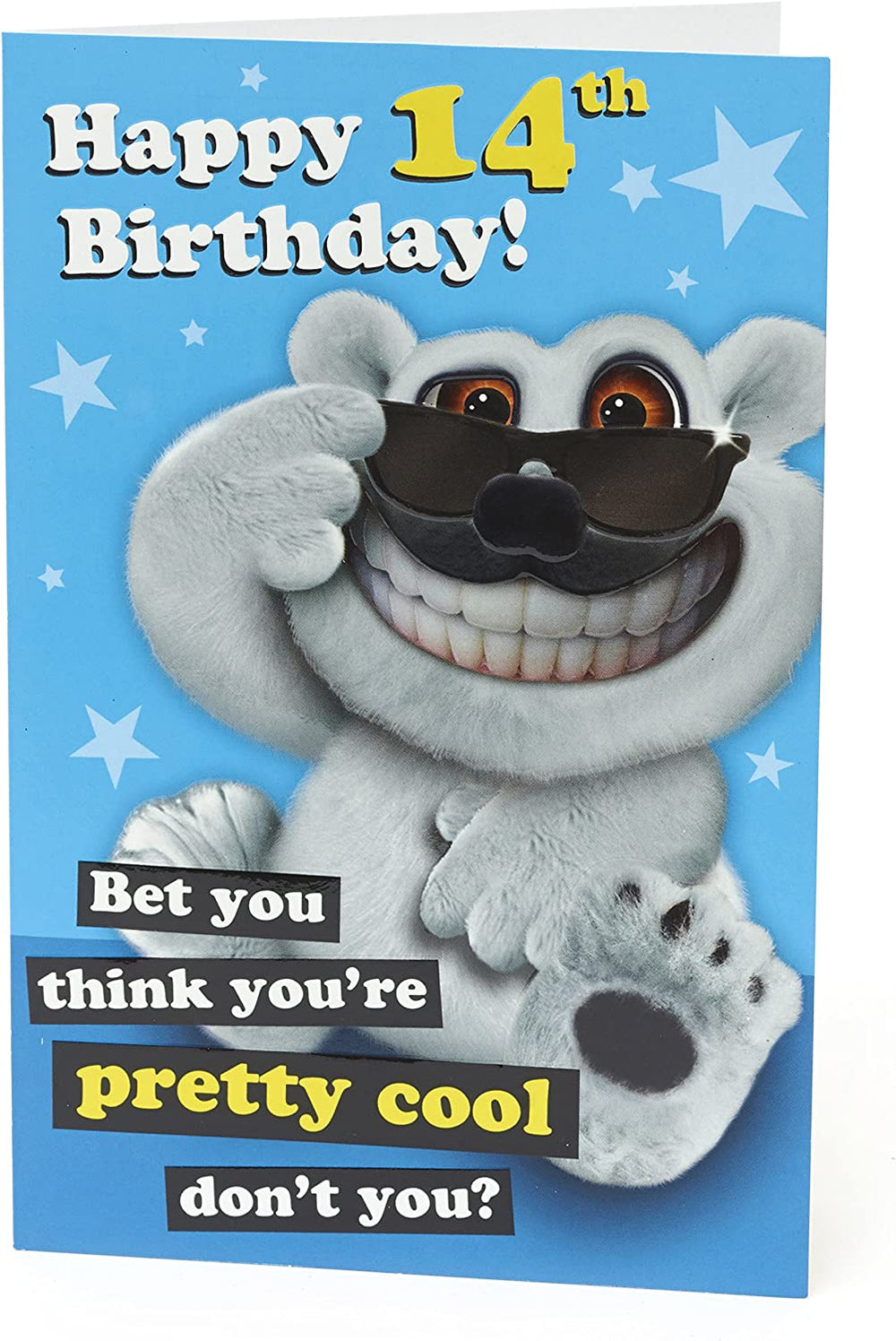 UK Greetings Pretty Cool 14th Birthday Card showing colorful design and cheerful birthday message, perfect for celebrating teens.