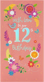 UK Greetings Pretty Flower 12th Birthday Card featuring colorful floral design and cheerful greeting for twelfth birthday celebrations.