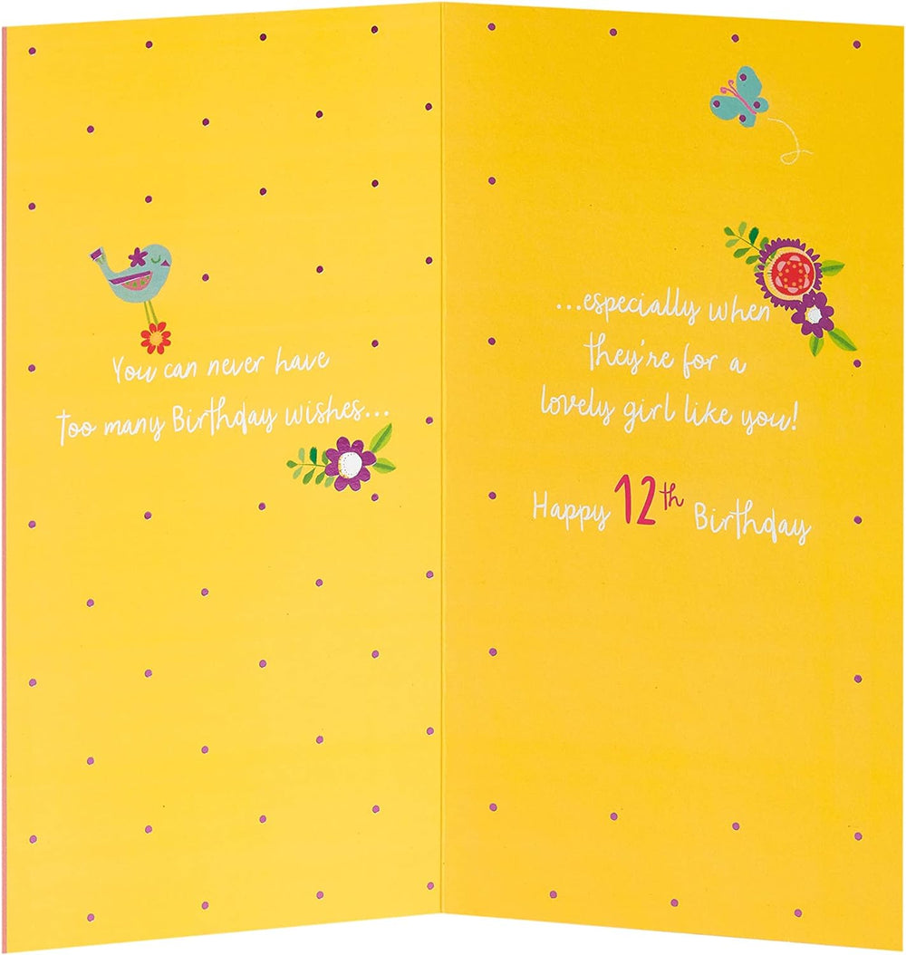 UK Greetings Pretty Flower 12th Birthday Card featuring colorful floral design, perfect for celebrating a 12th birthday.