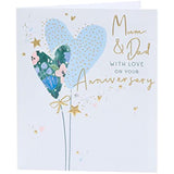 UK Greetings Pretty Hearts Mum & Dad Anniversary Card with colorful heart design, perfect for celebrating special occasions.