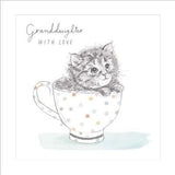 UK Greetings Pretty Kitten in Spotty Teacup granddaughter birthday card with colorful kitten illustration and cheerful design.