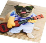 UK Greetings funny greeting card featuring a pug and ukulele design with a blank inside, perfect for any occasion.