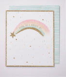 UK Greetings Rainbow Design Good Luck Card featuring colorful rainbow artwork and uplifting message, perfect for special occasions.