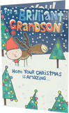 UK Greetings reindeer design Christmas card featuring a festive illustration, perfect for sending holiday wishes to a grandson.