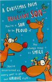 UK Greetings Reindeer funny Christmas card for son, featuring festive reindeer illustration and holiday greeting design.