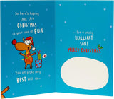 UK Greetings Reindeer funny Christmas card featuring a playful reindeer design, perfect for sending holiday cheer to a son.