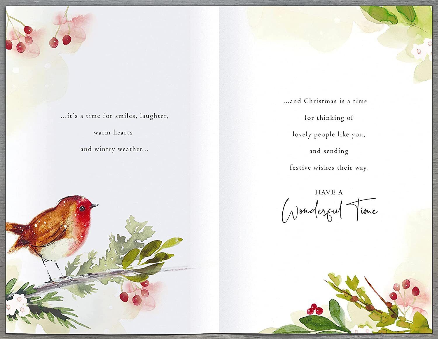 UK Greetings Robin Christmas Wishes traditional foiled greeting card with festive holiday design and shiny foil accents