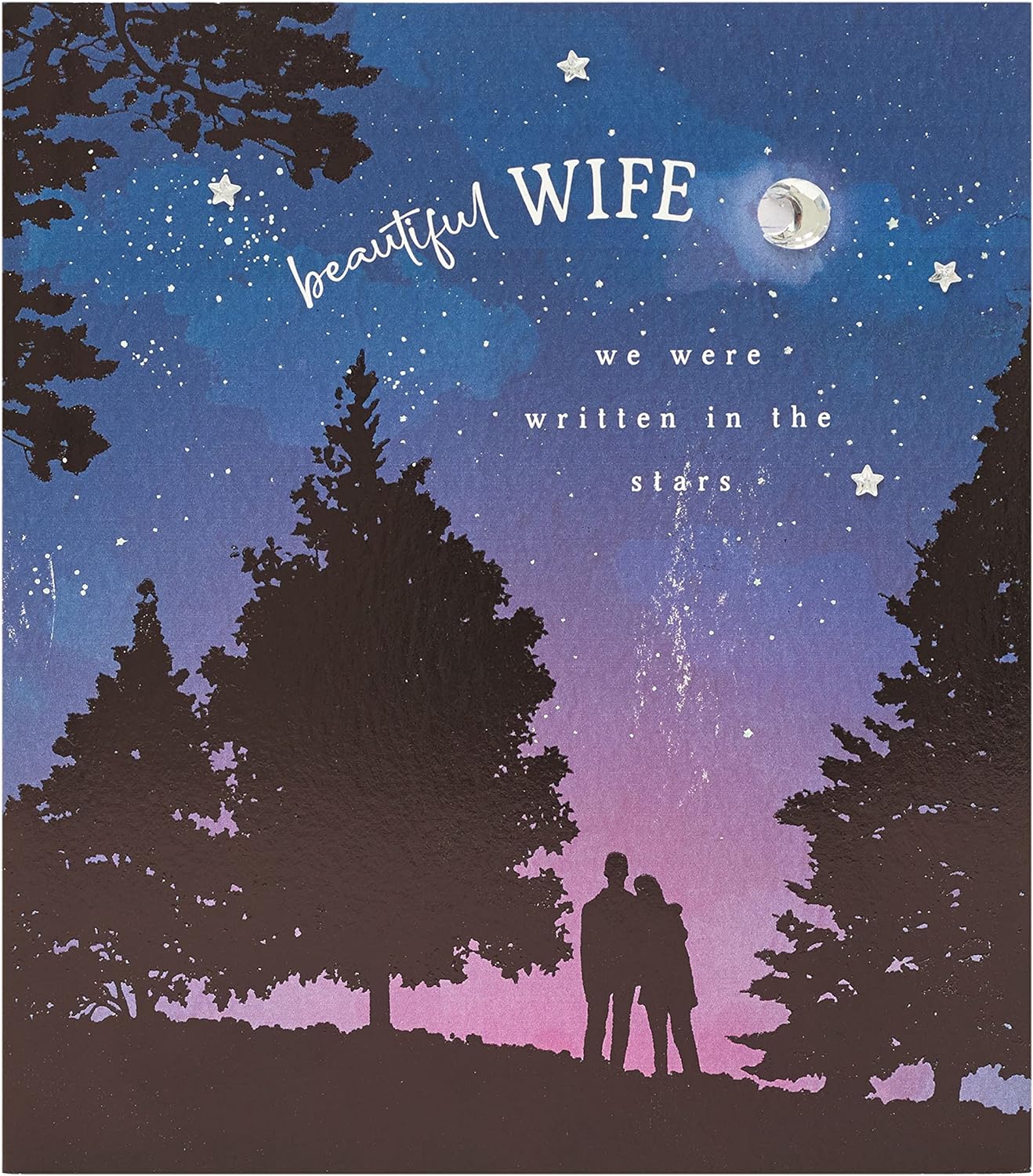 UK Greetings romantic starlit design Valentine's Day card for wife, featuring heartfelt imagery and elegant details.