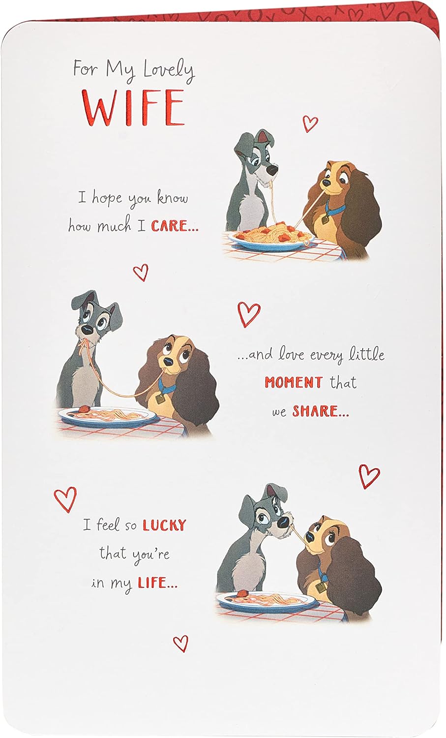 UK Greetings Romantic Wife Birthday Card featuring Lady and the Tramp design, perfect for celebrating special occasions with love.