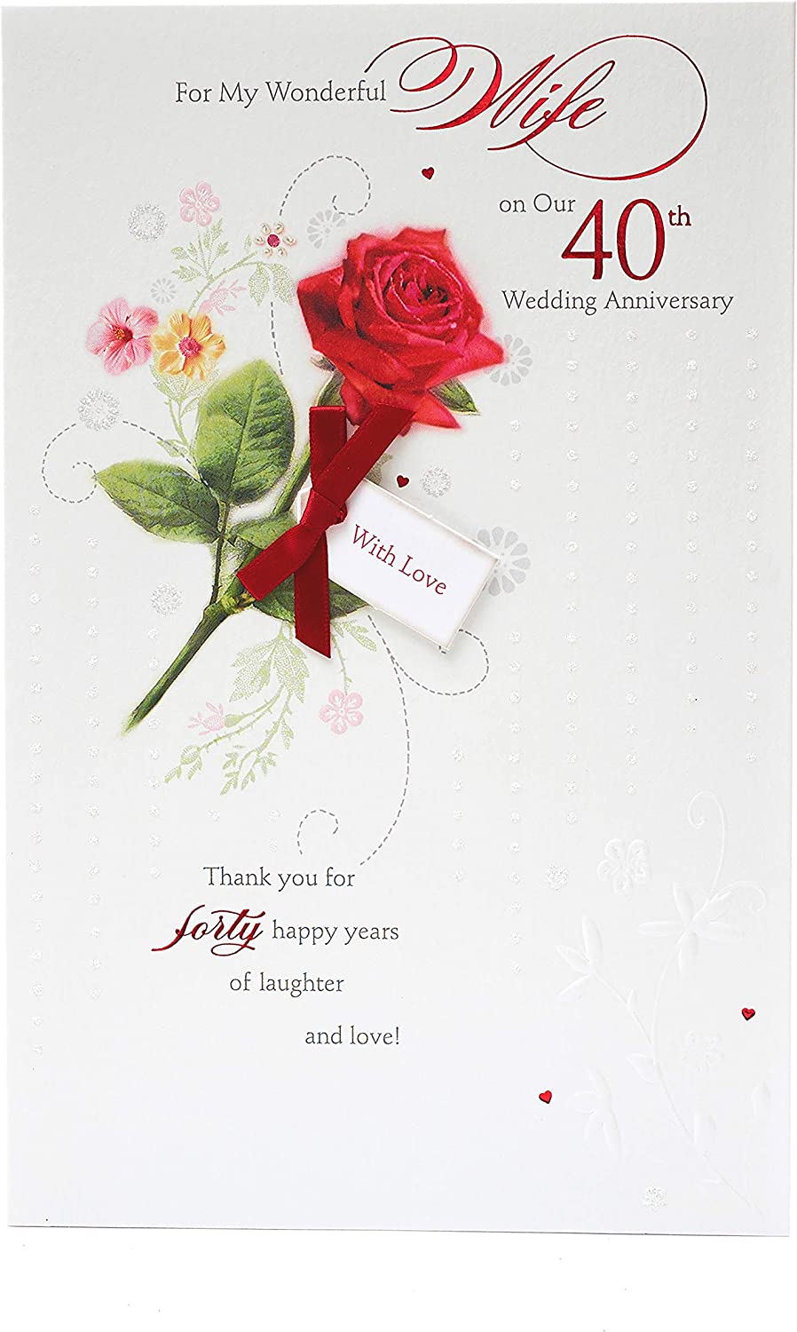 UK Greetings Ruby Anniversary Card for wife with romantic message inside, elegant greeting card for special celebration