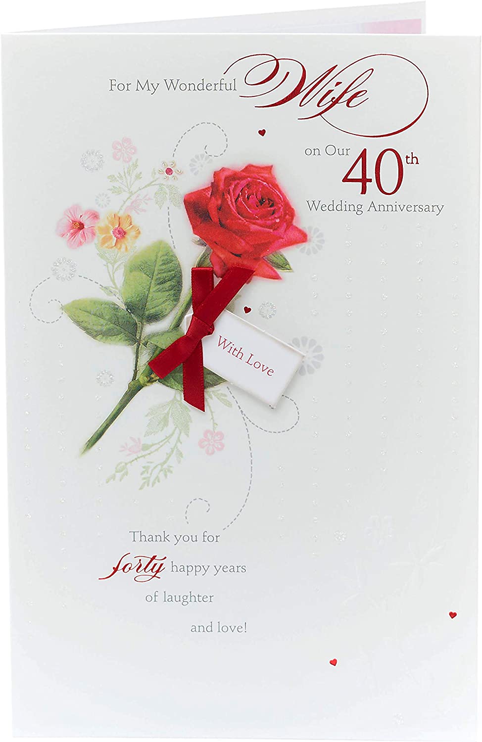 UK Greetings Ruby Anniversary greeting card with romantic message inside for wife, featuring elegant design and heartfelt sentiment.