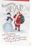 UK Greetings Santa and Snowman Dad Christmas Card featuring festive holiday characters on a colorful greeting card.