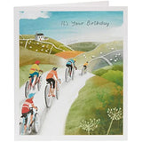 UK Greetings scenic cycling design birthday card for him, featuring colorful bike illustration for male friends.