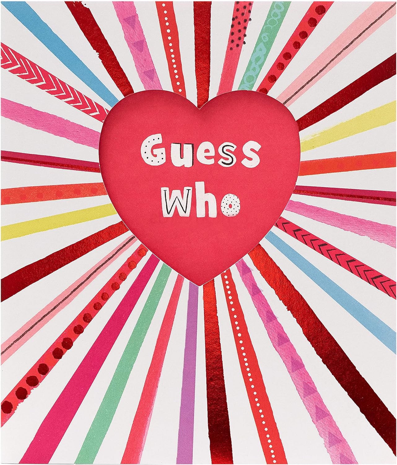 UK Greetings Secret Admirer Guess Who? Valentine's Card featuring playful design and romantic message for special occasions.
