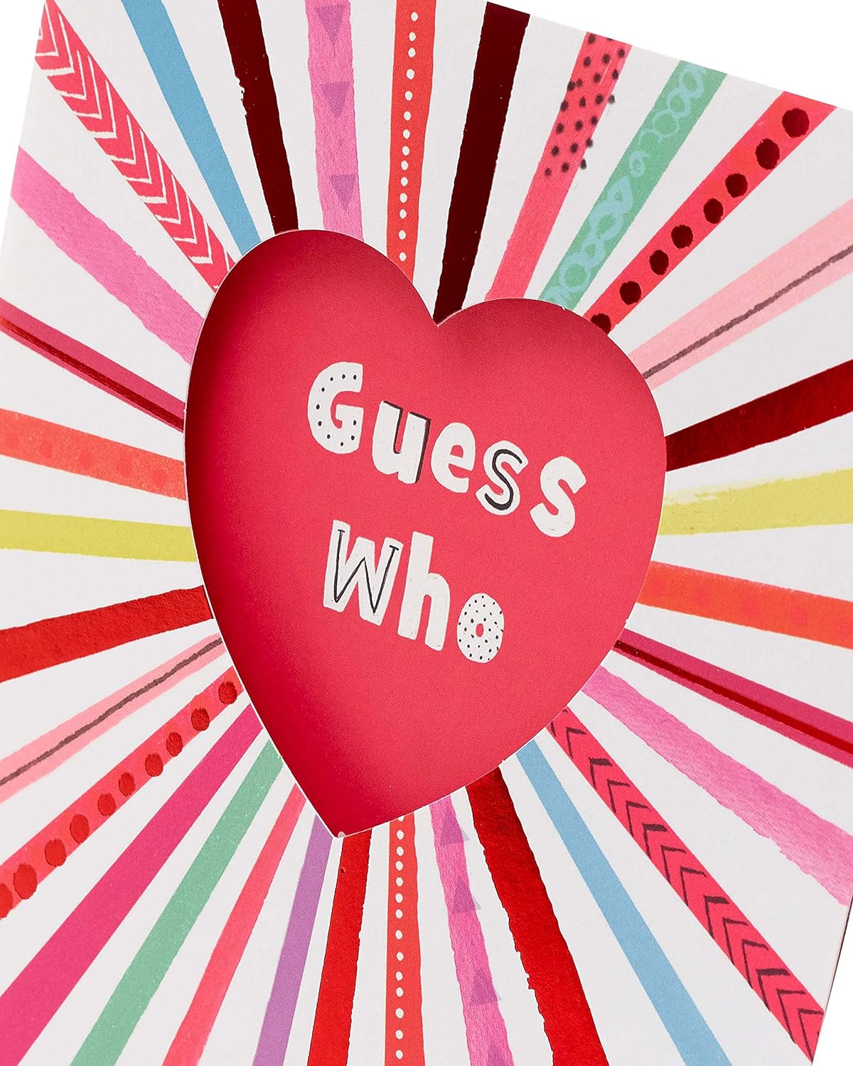 UK Greetings Secret Admirer Guess Who? Valentine's Card featuring playful design and romantic message for special occasions.