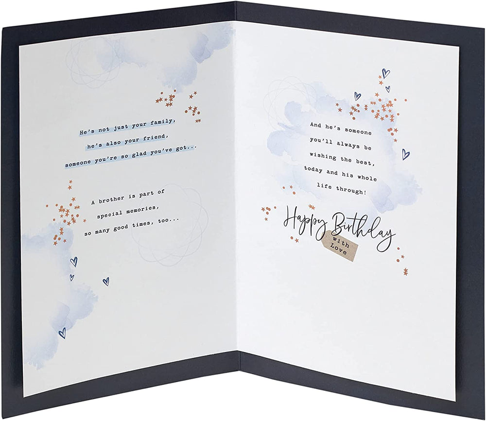 UK Greetings sentimental birthday card featuring heartfelt message for an amazing brother, perfect for celebrating special occasions.