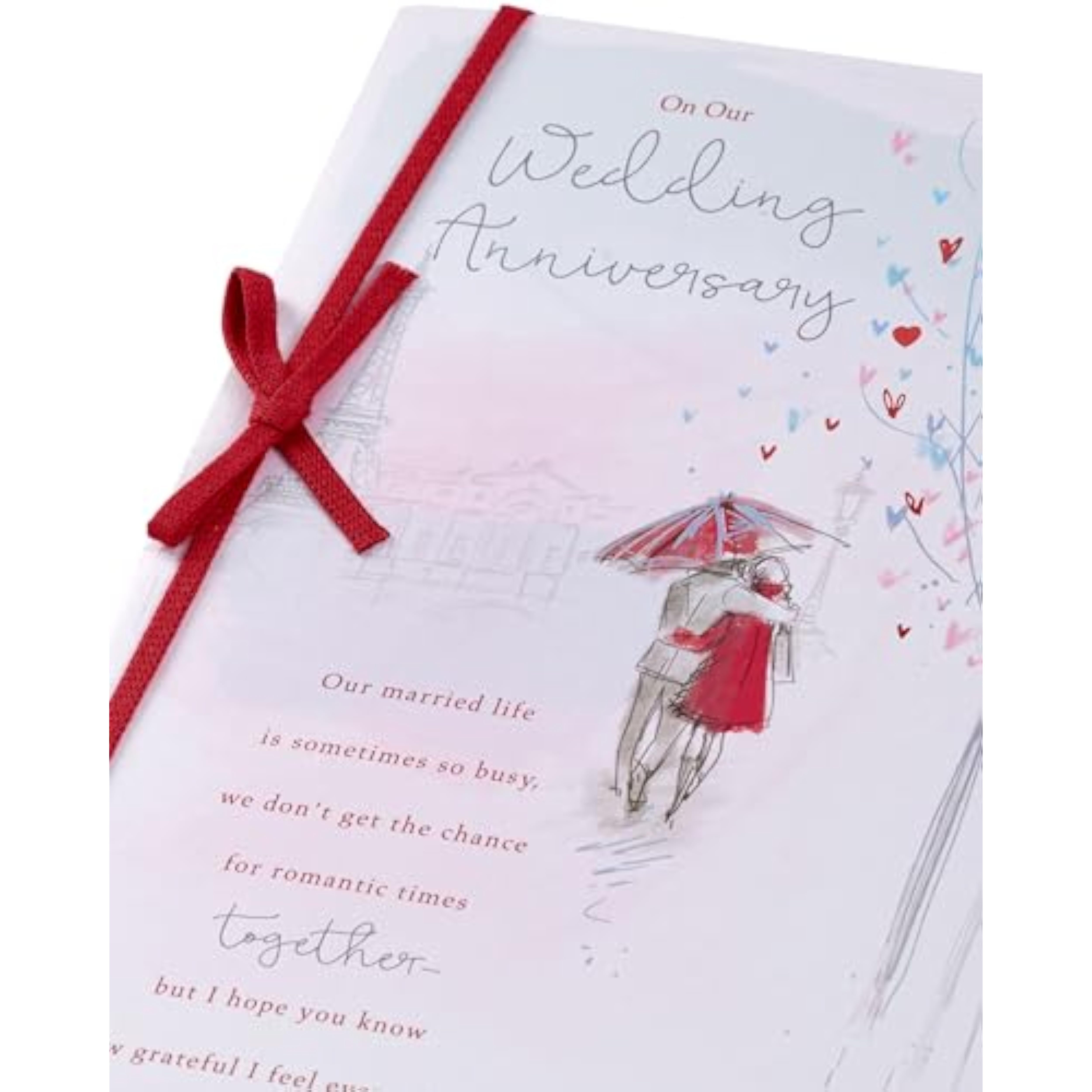 UK Greetings wedding anniversary greeting card featuring a sentimental design with romantic illustrations and heartfelt message.